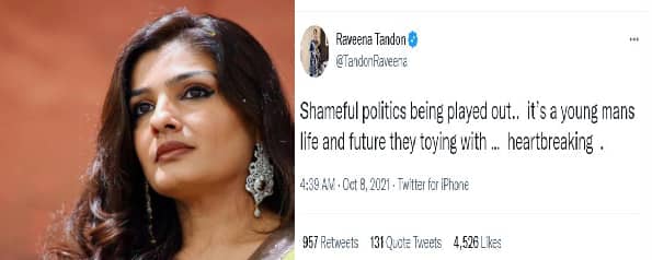 रवीना टंडन ने दिया शाहरुख का साथ, बोली घटिया राजनीति का शिकार आर्यन