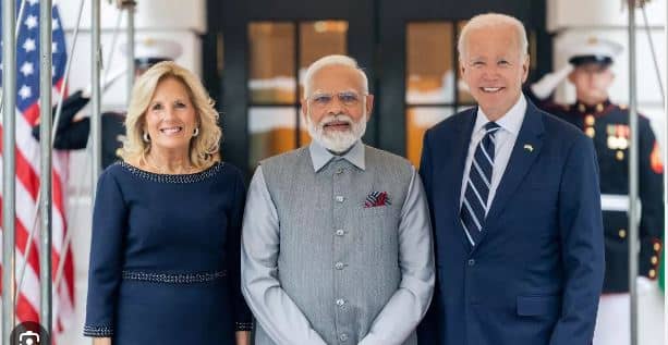 प्रधानमंत्री नरेन्द्र मोदी का अमेरिकी राष्ट्रपति जो बाइडन ने किया जोरदार स्वागत , व्हाइट हाउस में गूंजा राष्ट्रगान