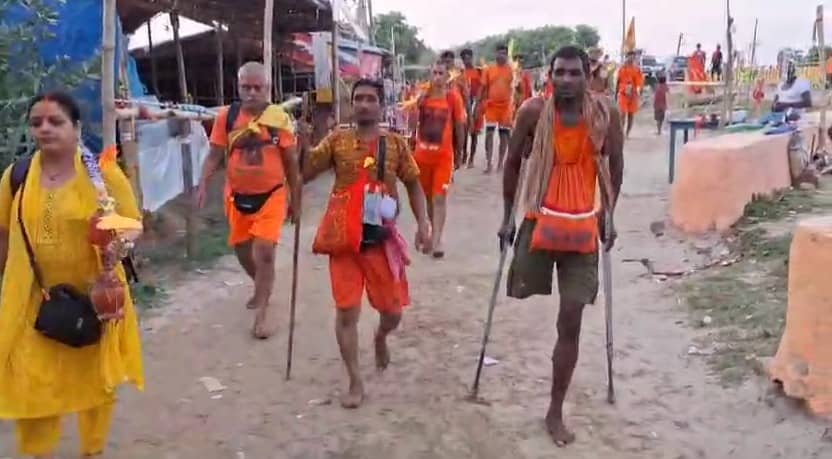 भागलपुर: भक्ति की ऐसी लगन ,एक पैर से दिव्यांग होने के बावजूद भी 105 किलोमीटर की दूरी तय कर रहा युवक