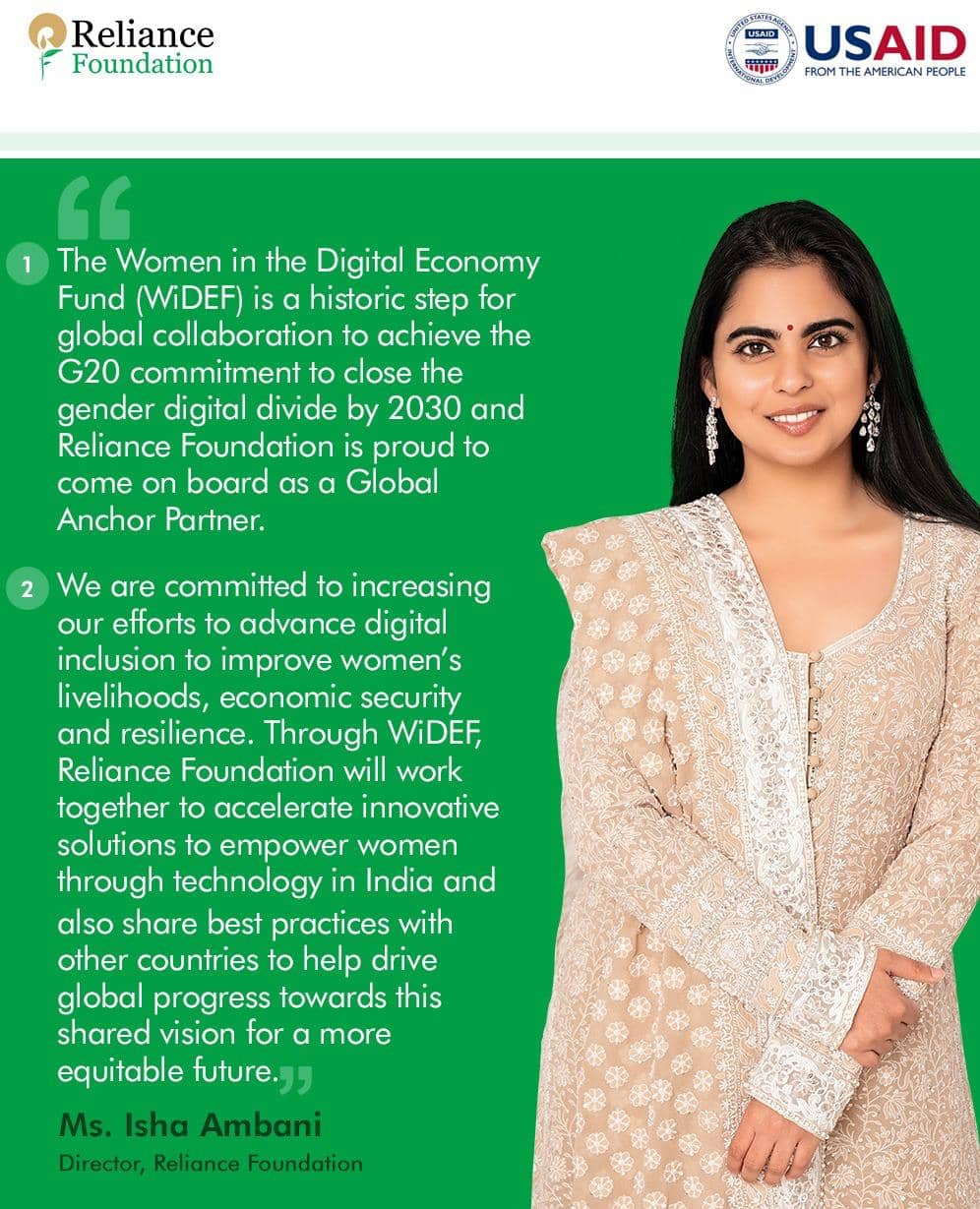 महिलाओं की डिजिटल भागीदारी बढ़ाने के लिए रिलायंस फाउंडेशन देगा 10 मिलियन डॉलर