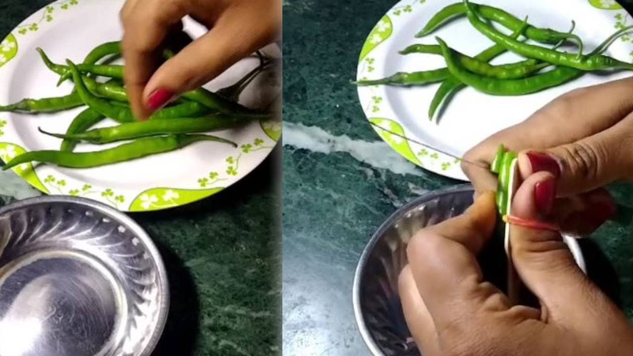 स्मार्ट बहुरानी ने हरी मिर्च काटने का लगाया ऐसा देसी जुगाड़, वीडियो हो रहा वायरल, यूजर्स कह रहे अब नहीं जलेंगे हाथ