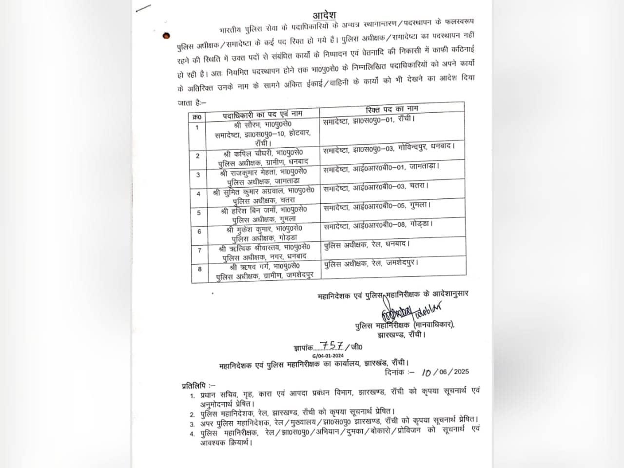 आठ आईपीएस को अतिरिक्त प्रभार का मामला: यह वही पत्र है,जिसपर पुलिस मुख्यालय को मिली है चेतावनी,पढ़िए कैसे शुरू हो गई है राजनीति