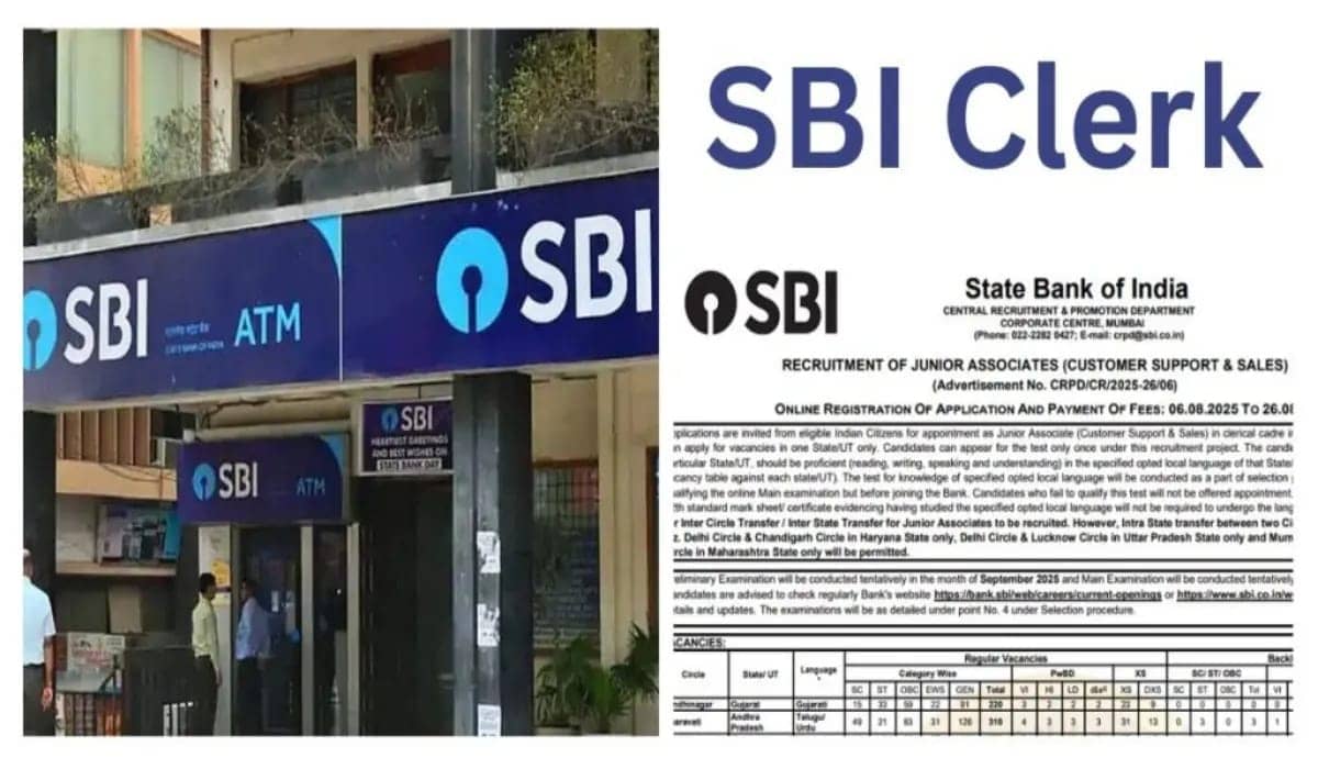 SBI Bharti 2025: एसबीआई में क्लर्क के 6 हजार से ज्यादा पदों पर आज से आवेदन शुरू, जानें पूरी डिटेल 
