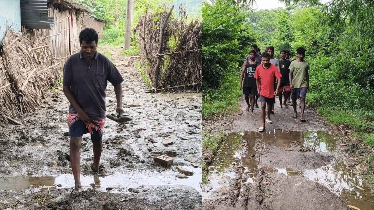 साहिबगंज: कोंगाबेड़ा गांव के पथरीली सड़क में जल जमाव से ग्रामीण परेशान, प्रशासन और जनप्रतिनिधियों का विकास की दावा फेल
