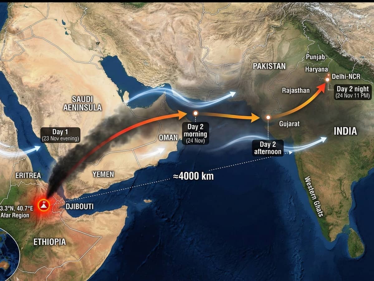 भारत कैसे पहुंच गयी है इथियोपिया ज्वालामुखी की राख,अब जानिए राख कहां जा रही है?