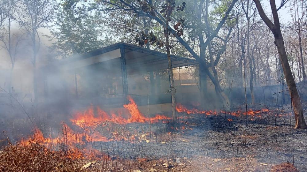 जीएलए कॉलेज परिसर में लगी आग ,लाखों की लकड़ी समेत कई सामान जल कर राख