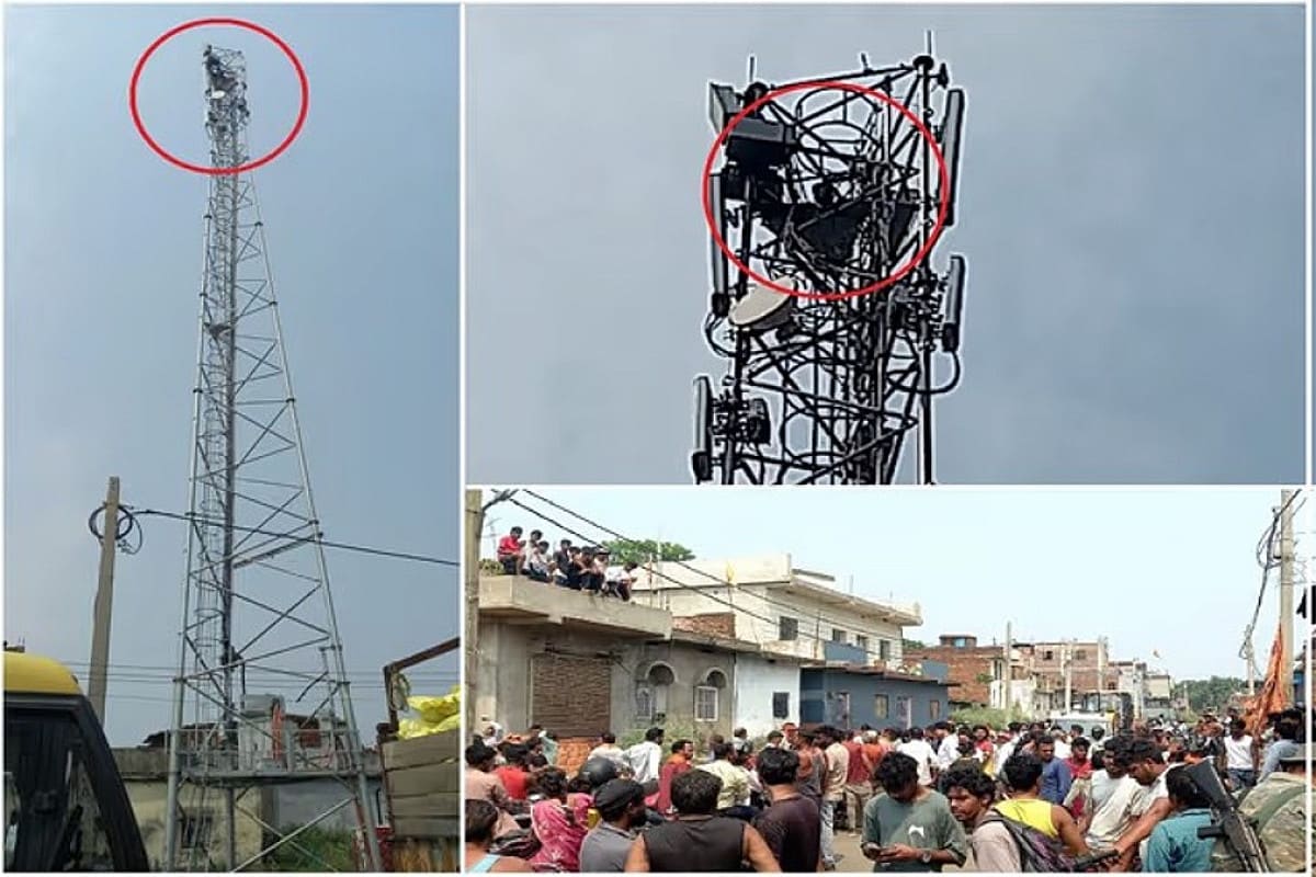 CO साहब ने लटकाया म्यूटेशन तो 85 फीट ऊंचे टावर पर चढ़ युवक खोलने लगा पोल, देखें वीडियो
