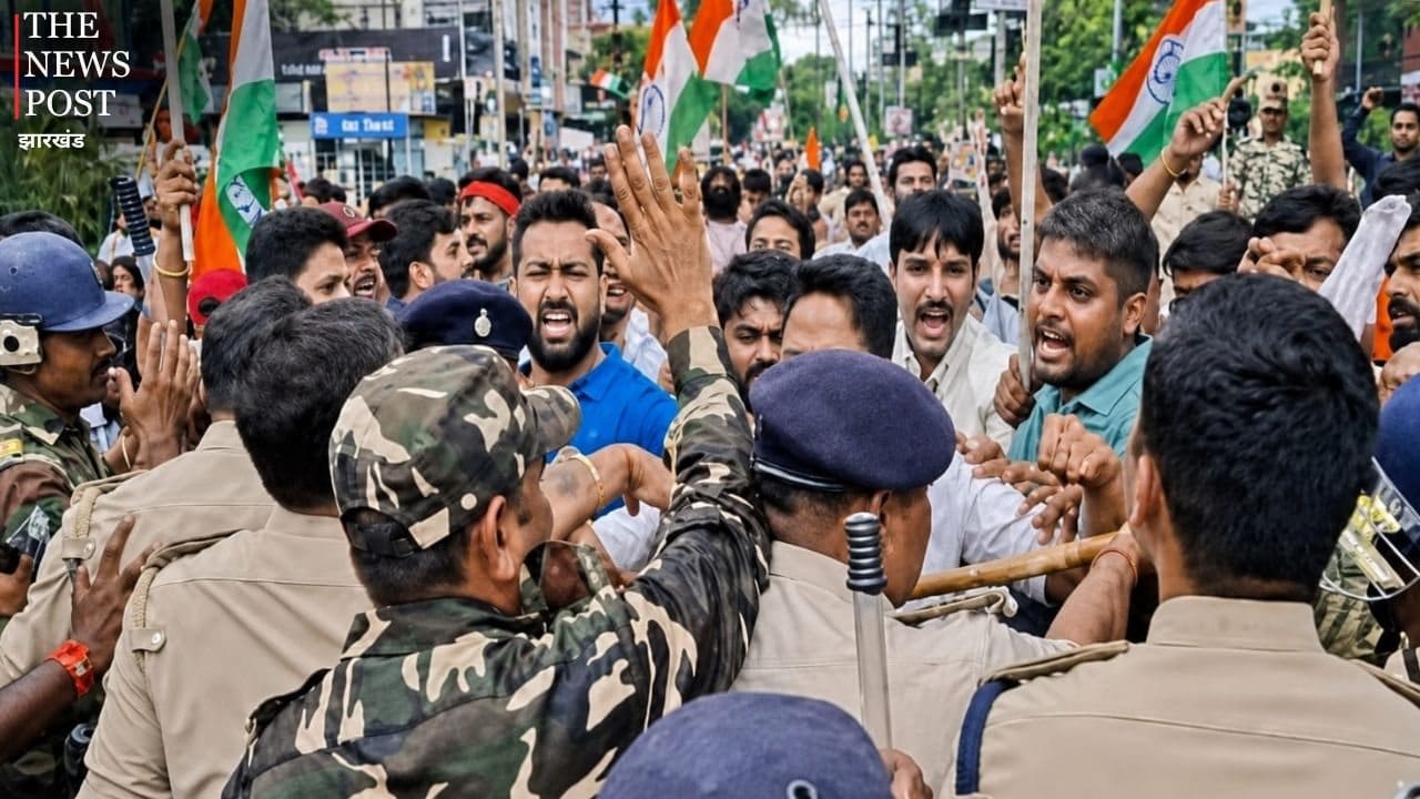 भाजपा-कांग्रेस आमने सामने: टमाटर अंडों के बाद हुई पत्थरबाजी, पुलिस ने भांजी लाठी, पत्रकार भी घायल