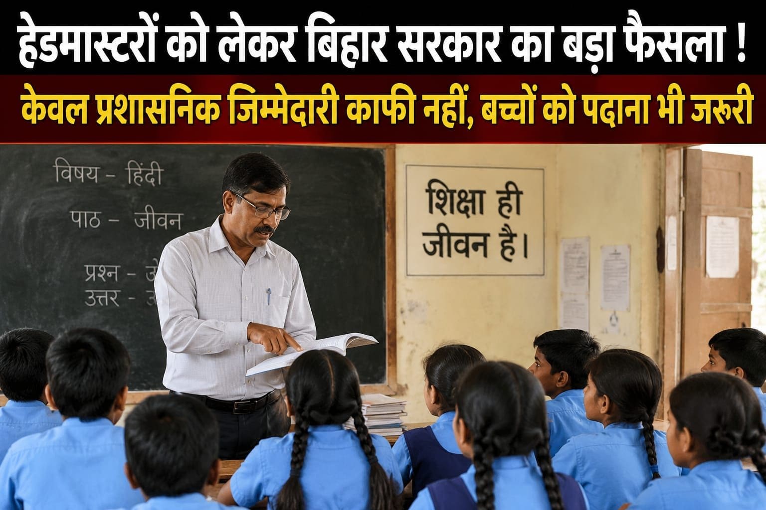 बिहार के सरकारी स्कूलों को शिक्षा विभाग का बड़ा निर्देश! अब हर दिन बच्चों को पढ़ायेंगे हेडमास्टर