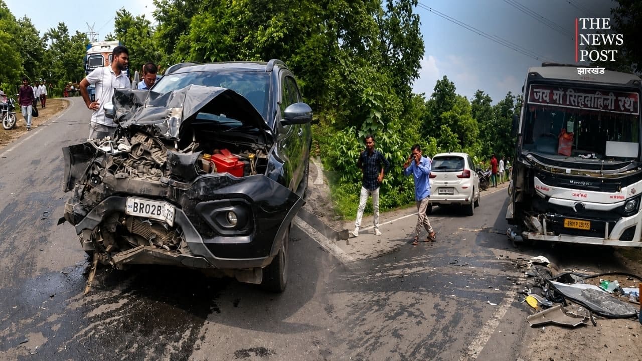 चतरा में दर्दनाक सड़क हादसा: बस और कार की सीधी टक्कर, 8 लोग घायल