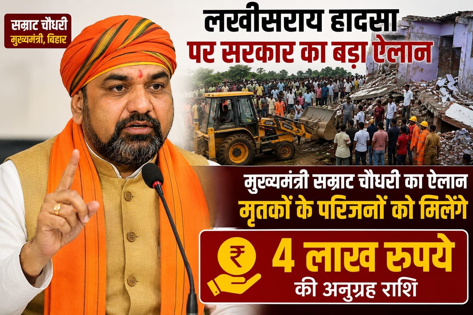 बड़ी खबर:लखीसराय हादसे पर सरकार का बड़ा ऐलान, मृतकों के परिजनों को मिलेंगे 4 लाख रुपये