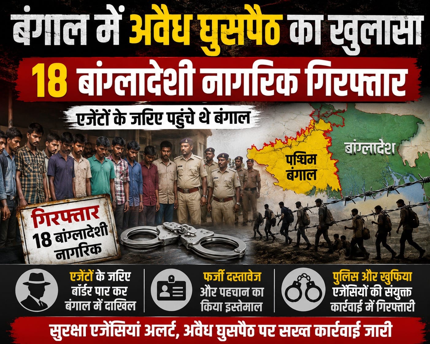 बंगाल में अवैध घुसपैठ का खुलासा, 18 बांग्लादेशी नागरिक गिरफ्तार