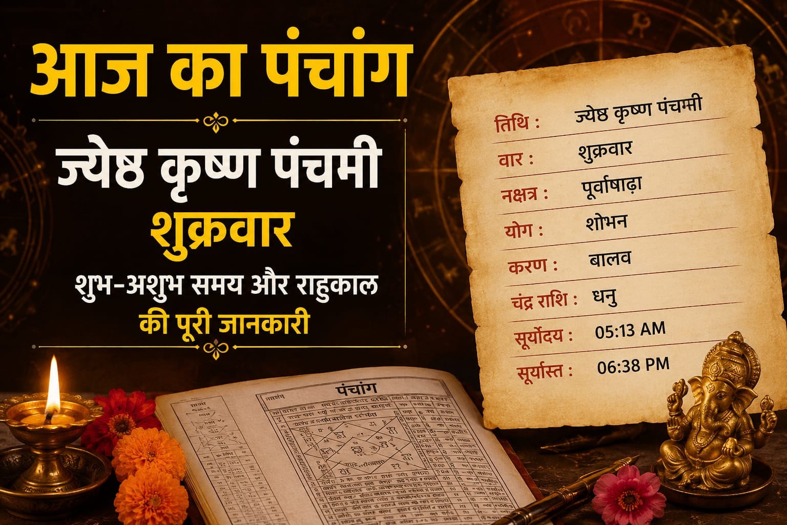 आज का पंचांग: ज्येष्ठ कृष्ण पंचमी, शुक्रवार का शुभ-अशुभ समय और राहुकाल की पूरी जानकारी