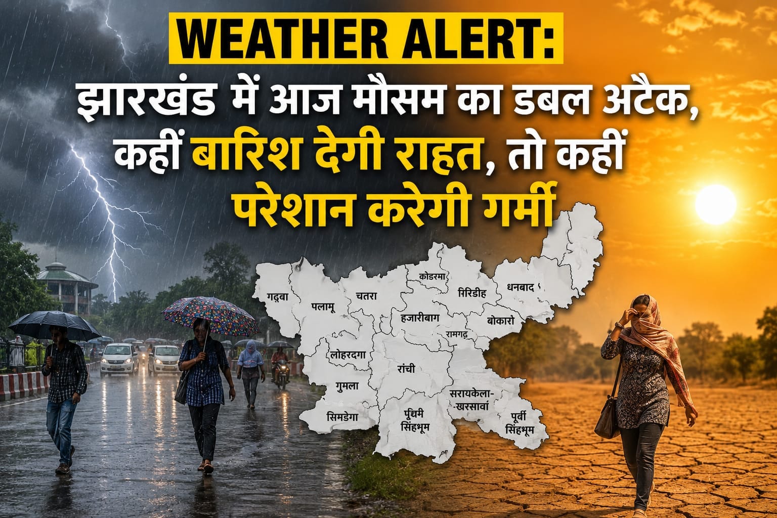 Weather Alert:झारखंड में आज मौसम का डबल अटैक, कहीं बारिश देगी राहत, तो कहीं परेशान करेगी गर्मी