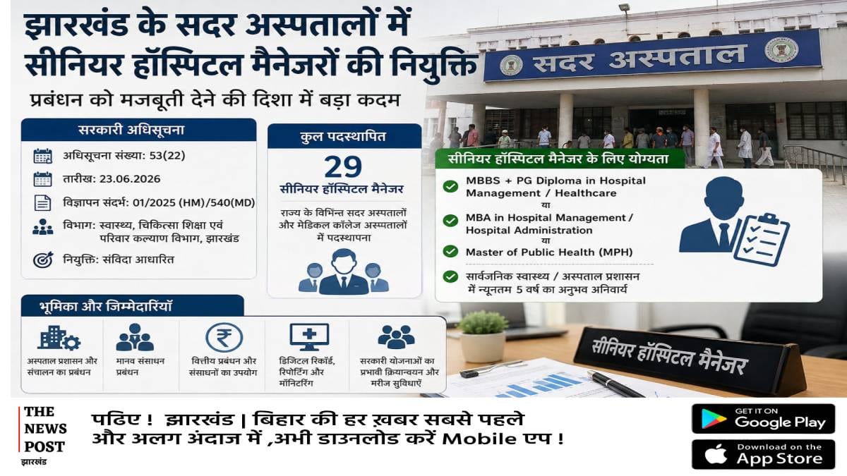 झारखंड के सदर अस्पतालों में सीनियर हॉस्पिटल मैनेजरों की नियुक्ति: डॉक्टर या मैनेजमेंट प्रोफेशनल, किसे मिली जिम्मेदारी?