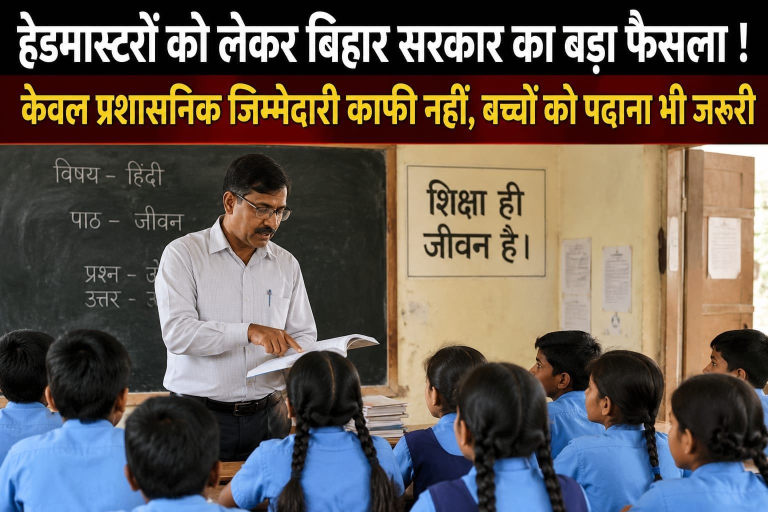 बिहार के सरकारी स्कूलों को शिक्षा विभाग का बड़ा निर्देश! अब हर दिन बच्चों को पढ़ायेंगे हेडमास्टर