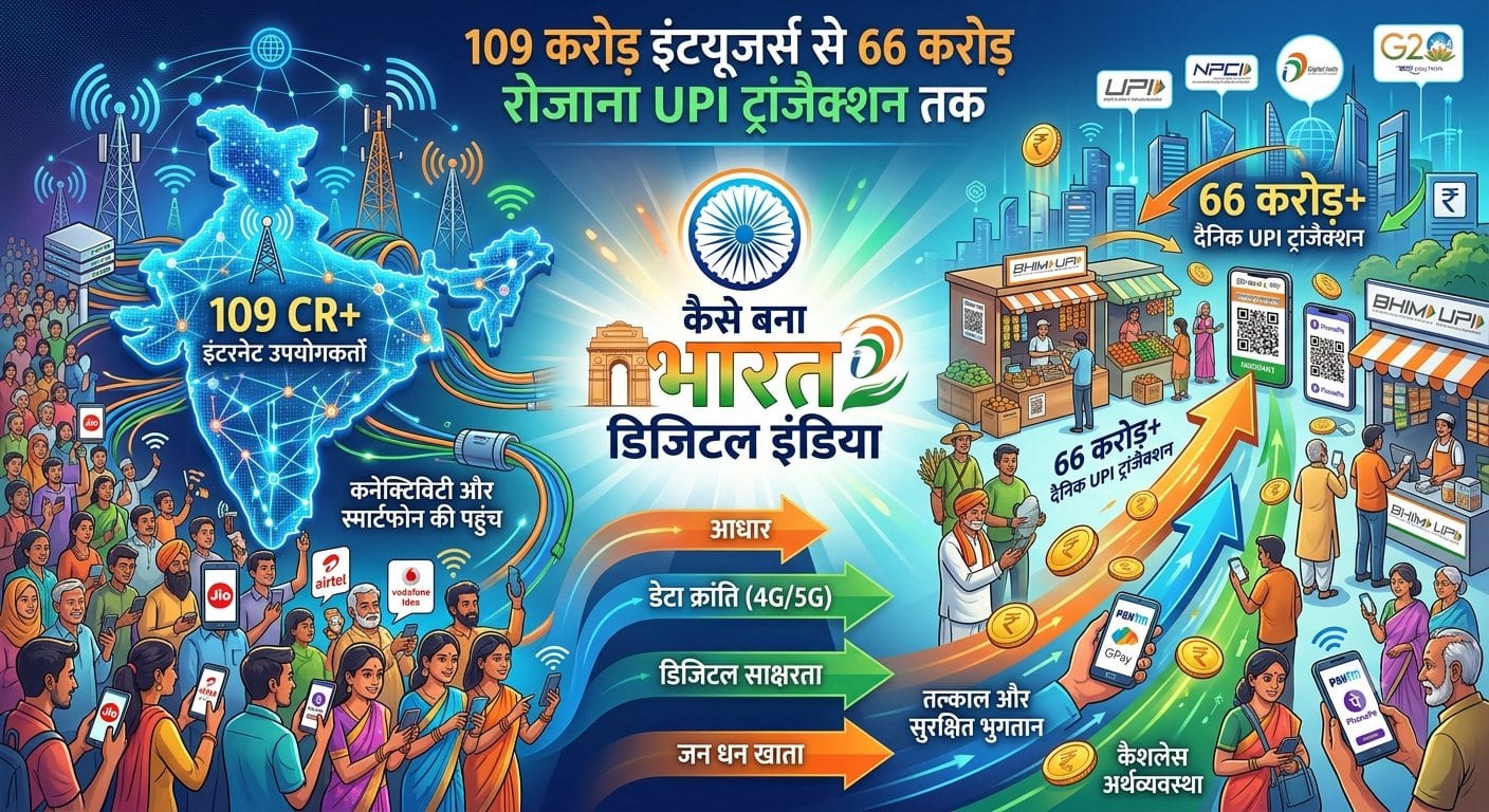 109 करोड़ इंटरनेट यूजर्स से 66 करोड़ रोजाना UPI ट्रांजैक्शन तक, कैसे बना भारत डिजिटल इंडिया