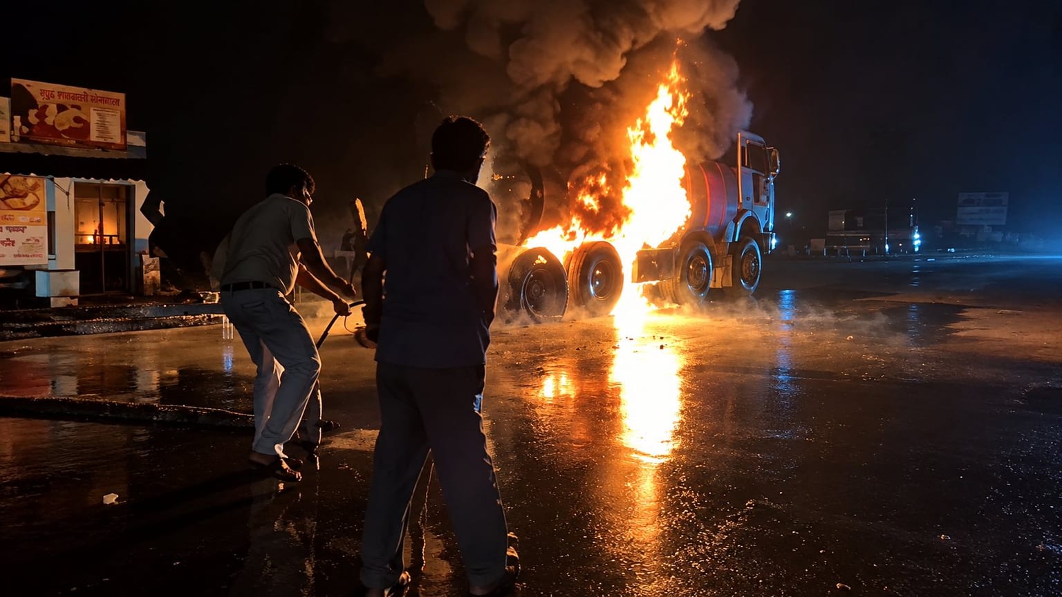 रामगढ़ में चलते ट्रक के तेल टैंक में ब्लास्ट, ड्राइवर ने कूदकर बचाई जान