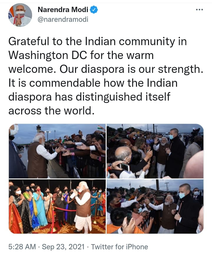 अमेरिका में पीएम नरेंद्र मोदी का भव्य स्वागत, क्वार्ड लीडर्स समिट में होंगे शामिल