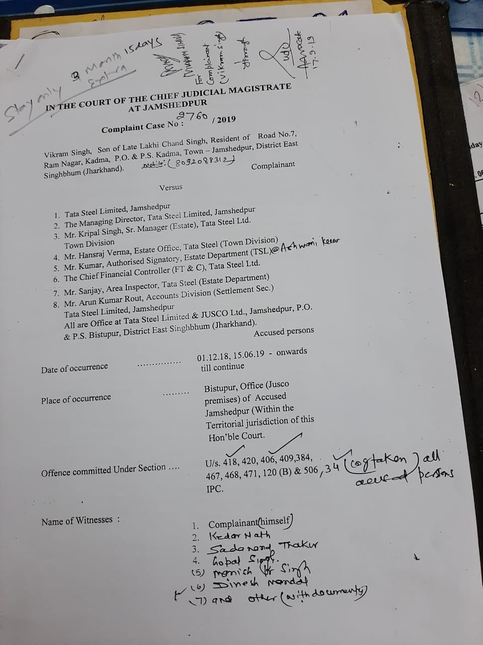 टाटा स्टील के एमडी समेत अन्य आधिकारियों पर कोर्ट का संज्ञान