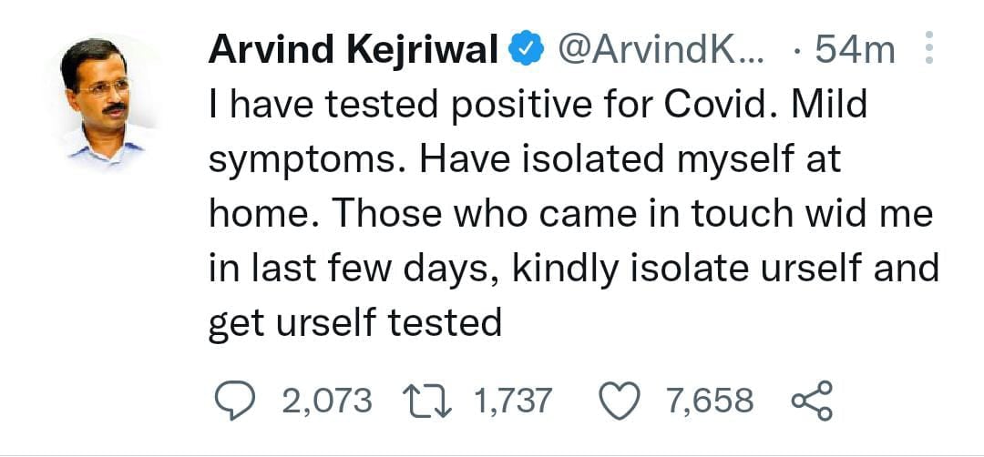 अरविन्द केजरीवाल हुए कोरोना पाॅज़िटिव, खुद को किया आइसोलेट