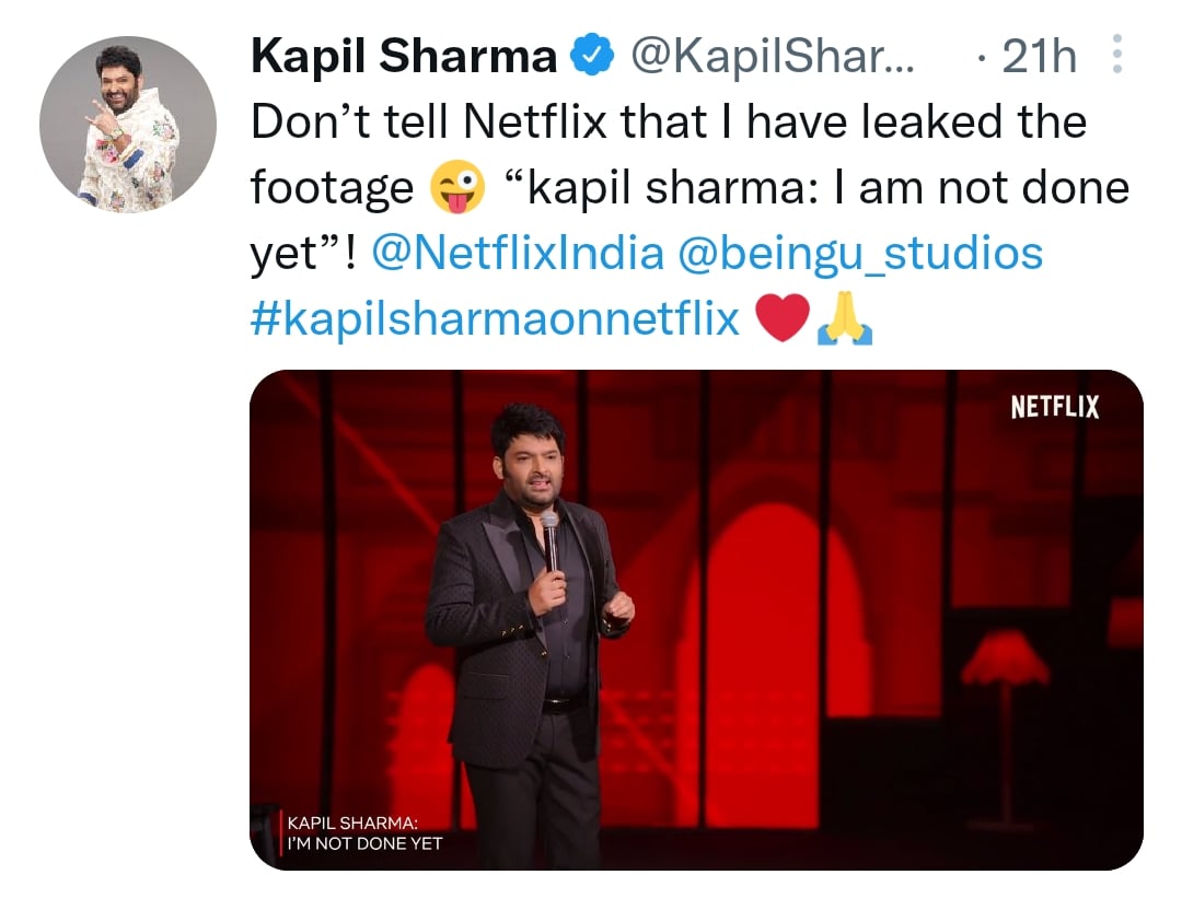 कपिल शर्मा का पहला स्टैंड-अप शो Netflix पर, इंस्टग्राम पर शेयर की वीडियो क्लिप