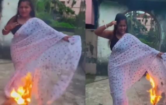 ये कैसा पागलपन है! रील बनाने के चक्कर में लड़की ने पहले साड़ी में लगाई आग, फिर किया ऐसा गरदा डांस की देखते रह गए लोग-देखें VIRAL VIDEO