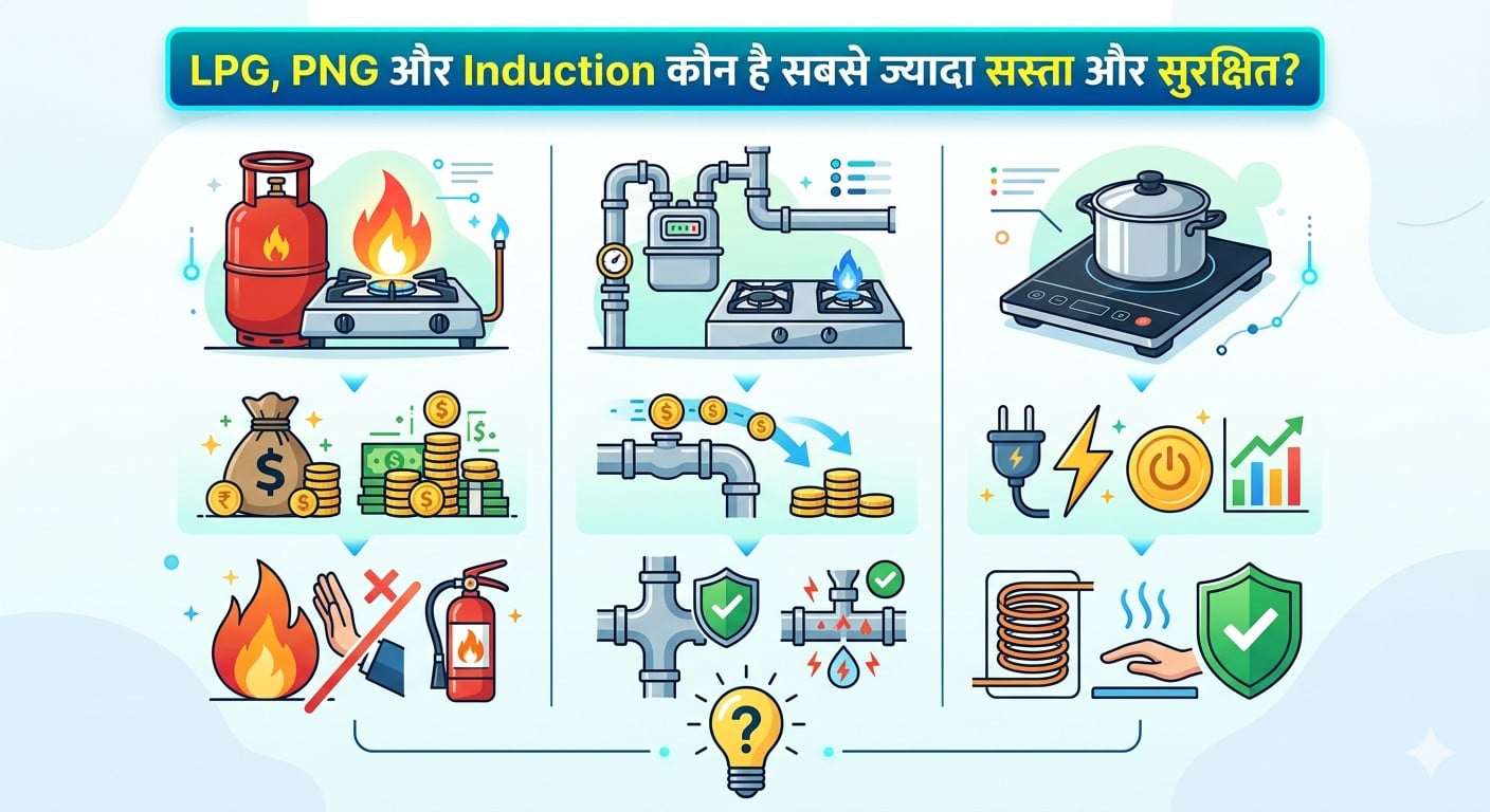 LPG, PNG और Induction कौन है सबसे ज्यादा सस्ता और सुरक्षित?