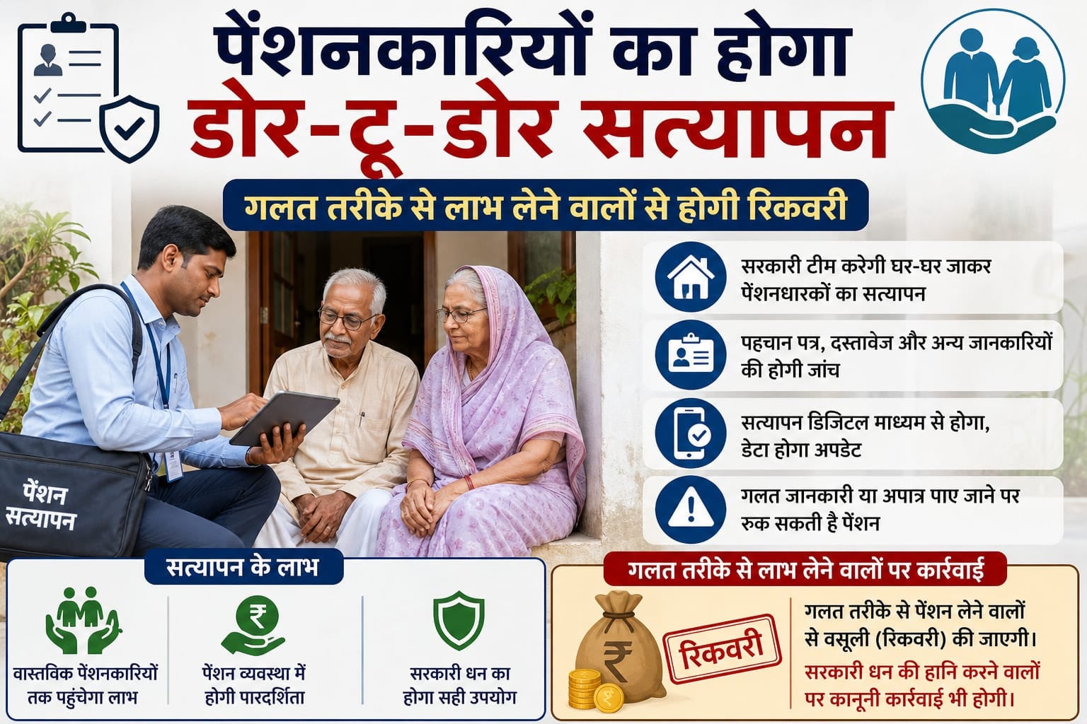 पेंशनकारियों का होगा डोर-टू-डोर सत्यापन, गलत तरीके से लाभ लेने वालों से रिकवरी की तैयारी में विभाग