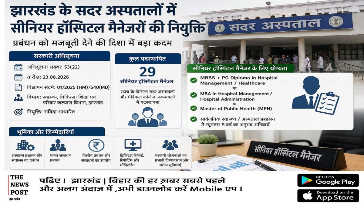 झारखंड के सदर अस्पतालों में सीनियर हॉस्पिटल मैनेजरों की नियुक्ति: डॉक्टर या मैनेजमेंट प्रोफेशनल, किसे मिली जिम्मेदारी?