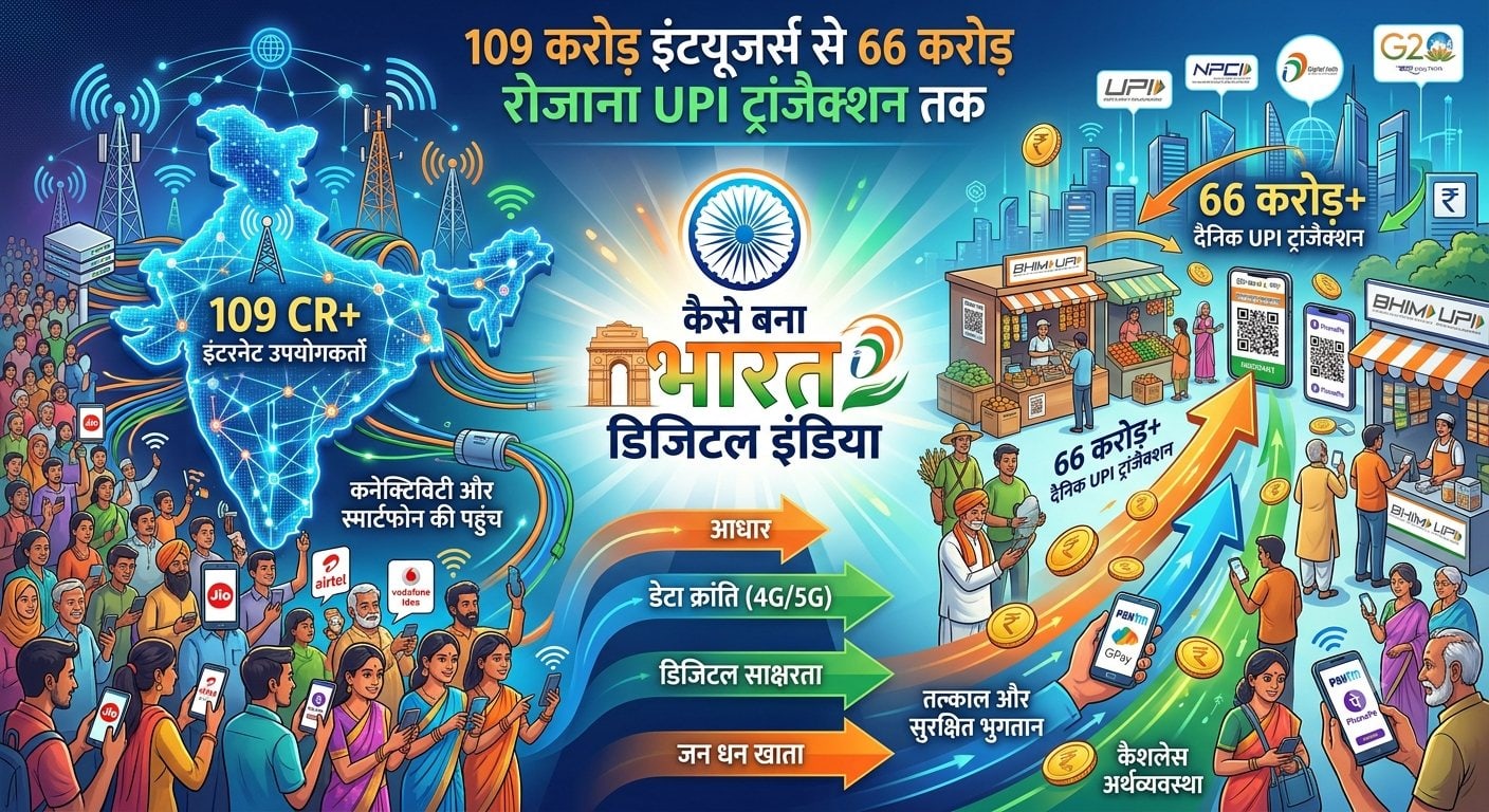 109 करोड़ इंटरनेट यूजर्स से 66 करोड़ रोजाना UPI ट्रांजैक्शन तक, कैसे बना भारत डिजिटल इंडिया