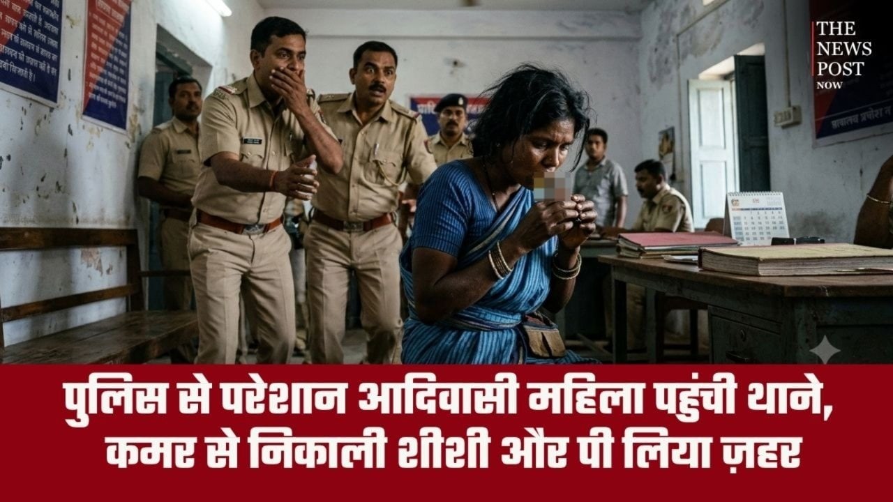 पुलिस से परेशान आदिवासी महिला पहुंची थाने, कमर से निकाली शीशी और पी लिया ज़हर, जानिए पूरा मामला