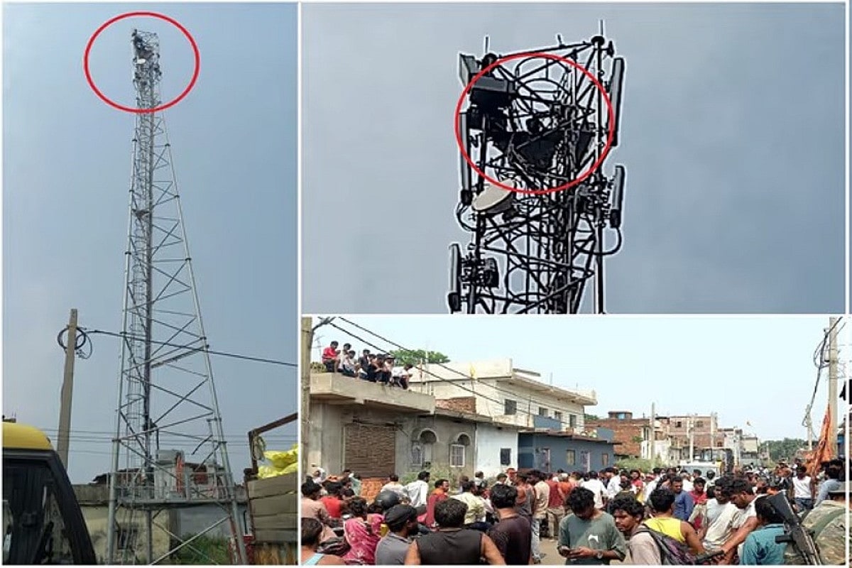CO साहब ने लटकाया म्यूटेशन तो 85 फीट ऊंचे टावर पर चढ़ युवक खोलने लगा पोल, देखें वीडियो