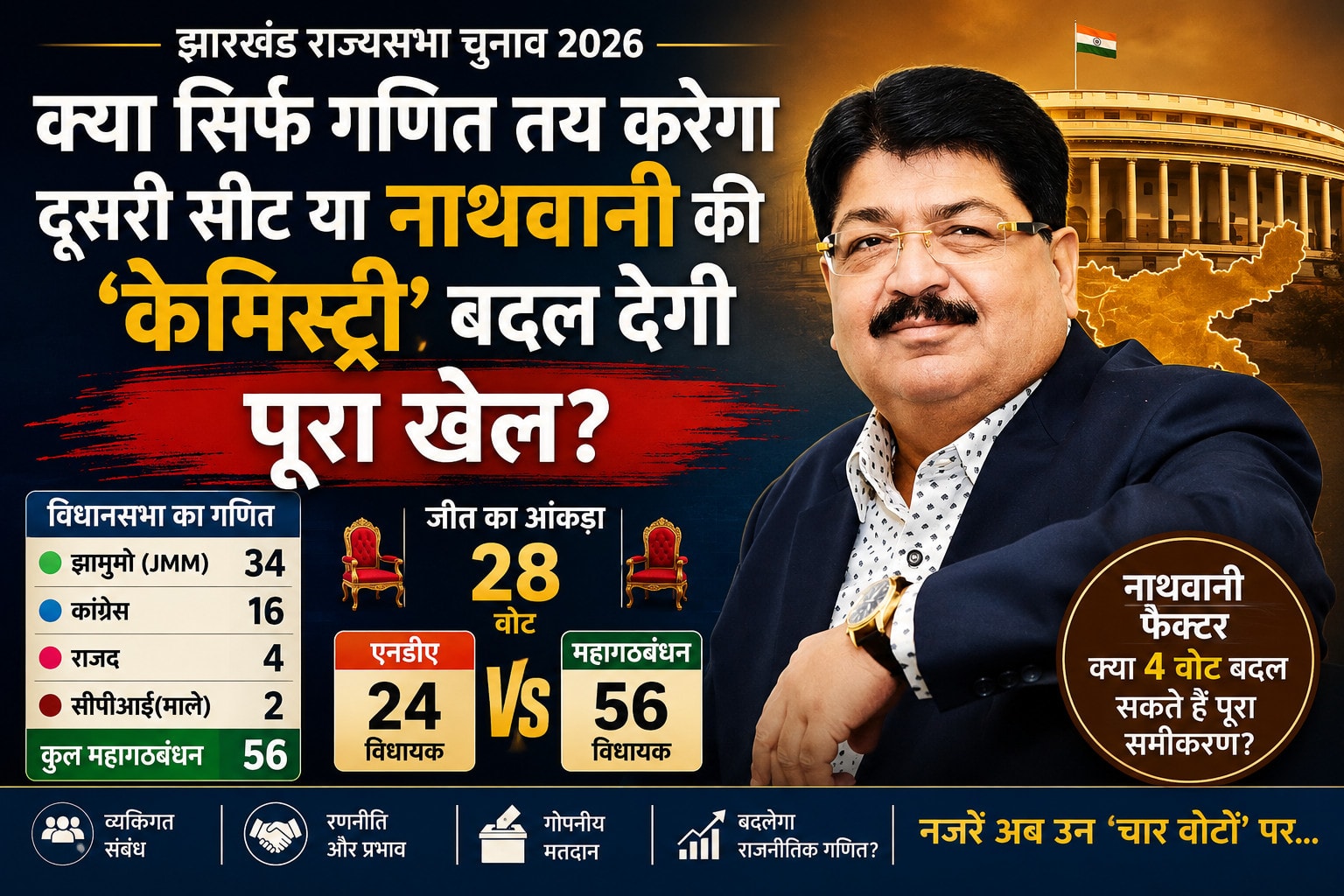 Explainer : झारखंड में राज्यसभा चुनाव, क्या सिर्फ गणित तय करेगा दूसरी सीट या नाथवानी की ‘केमिस्ट्री’ बदल देगी पूरा खेल?