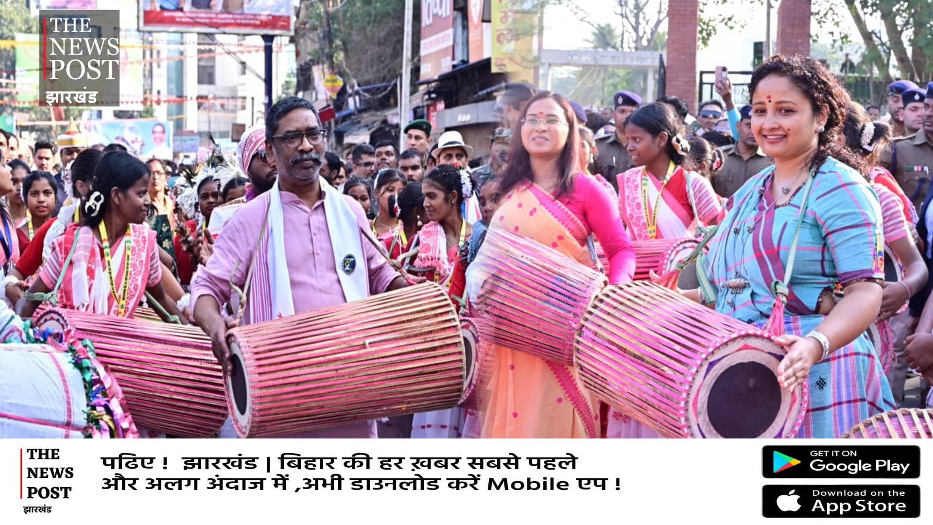 रांची में भव्य जतरा का आयोजन,हेमंत-कल्पना मांदर बजा कर लोगों के साथ झूमे